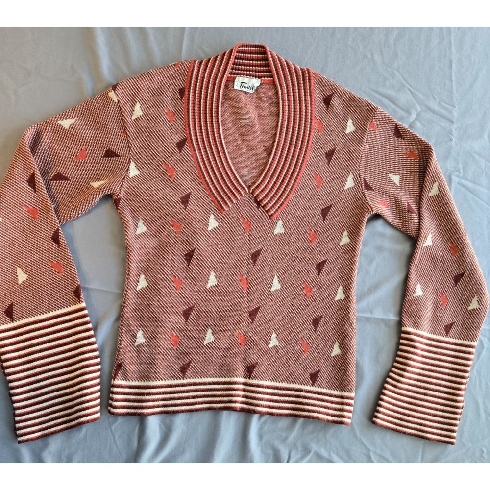 Vintage Timwear Sweater 60s 70s Preppy Bell Sleeve V Neck Wool Made in France